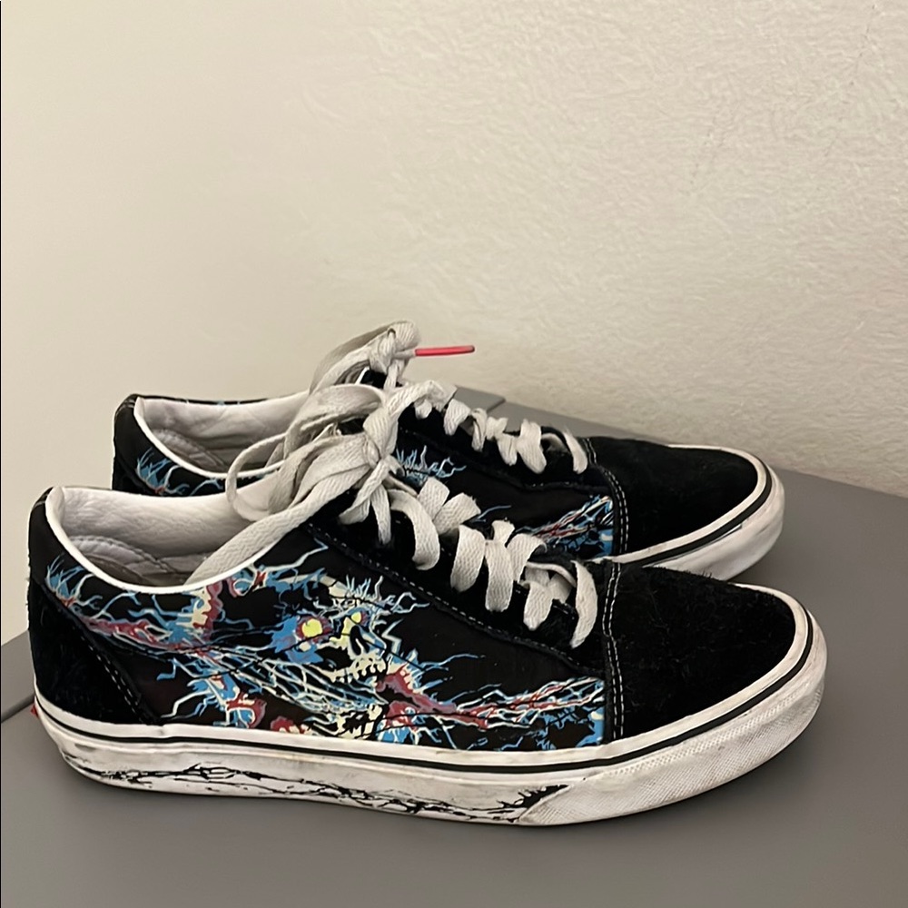 Black Sneakers with Blue and Red Lightning Design